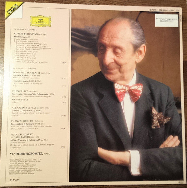 Vladimir Horowitz : The Studio Recordings - New York 1985: Liszt · Scarlatti · Schubert · Schumann · Scriabin (LP, Album, Club, Gat)