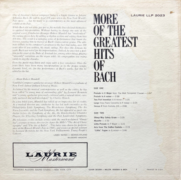 Robert Mandell : More Of The Greatest Hits Of Bach (LP, Mono)