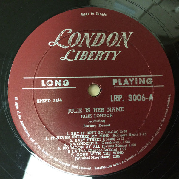 Julie London : Julie Is Her Name (LP, Album, Mono, M/Print)