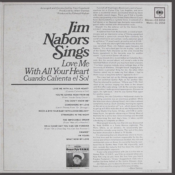 Jim Nabors : Jim Nabors Sings Love Me With All Your Heart (LP, Album, RE)