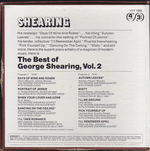 George Shearing : The Best Of George Shearing Vol.2 (Reel, 4tr Stereo, 7" Reel, Comp)