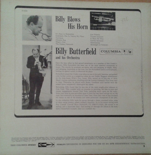 Billy Butterfield And His Orchestra : Billy Blows His Horn (LP)