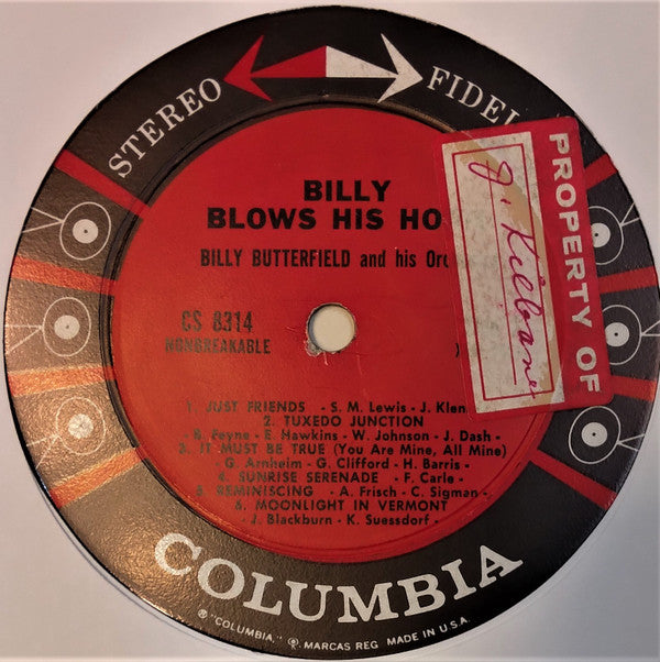 Billy Butterfield And His Orchestra : Billy Blows His Horn (LP)