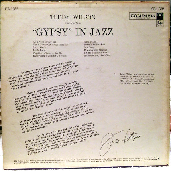 Teddy Wilson Trio : Play Gypsy In Jazz (LP, Album, Mono, 6-E)