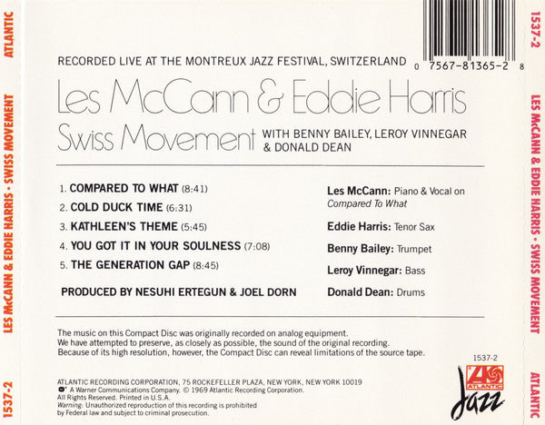 Les McCann & Eddie Harris : Swiss Movement (CD, Album, RE)