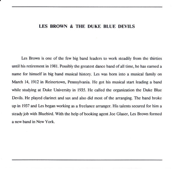 Les Brown And His Duke University Blue Devils : Les Brown & The Duke Blue Devils (CD, Comp, Mono)