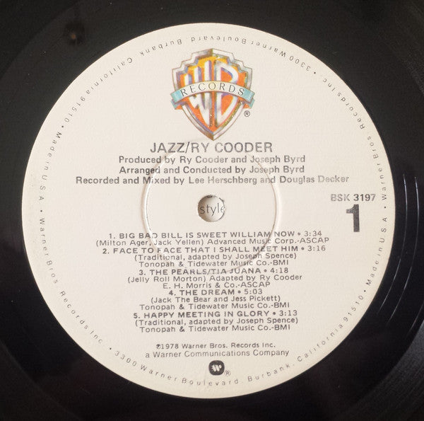 Ry Cooder : Jazz (LP, Album, Win)