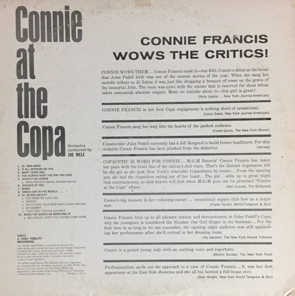 Connie Francis : At The Copa (LP, Mono)