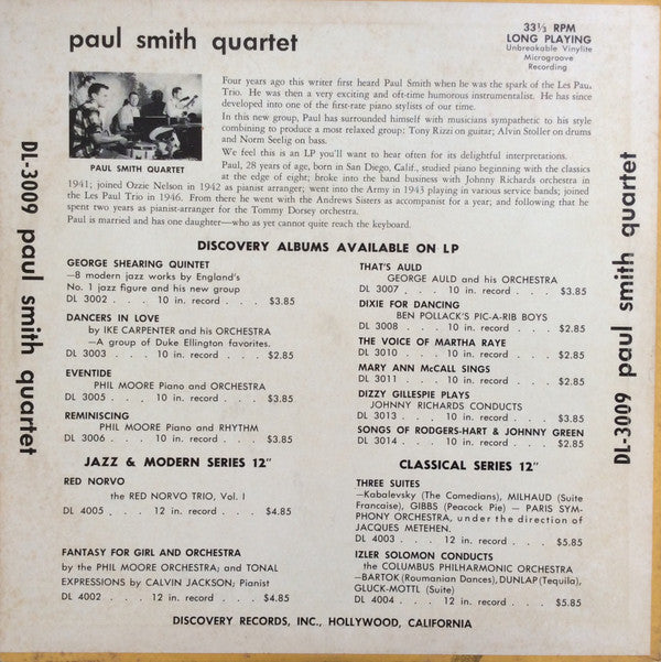 Paul Smith Quartet : Paul Smith Quartet (10", Album, Hol)