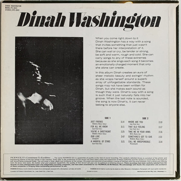 Dinah Washington : Dinah Washington (LP, Comp)