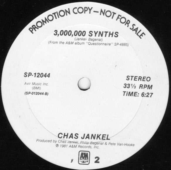 Chas Jankel : Glad To Know You / 3,000,000 Synths (12", Promo)