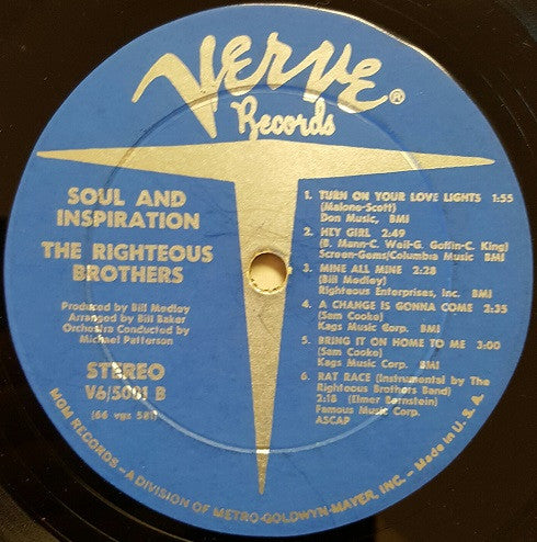 The Righteous Brothers : Soul & Inspiration (LP, Album, MGM)