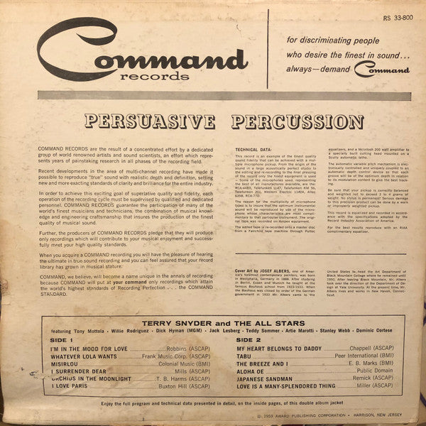 Terry Snyder And The All Stars : Persuasive Percussion (LP, Album, Mono, Gat)