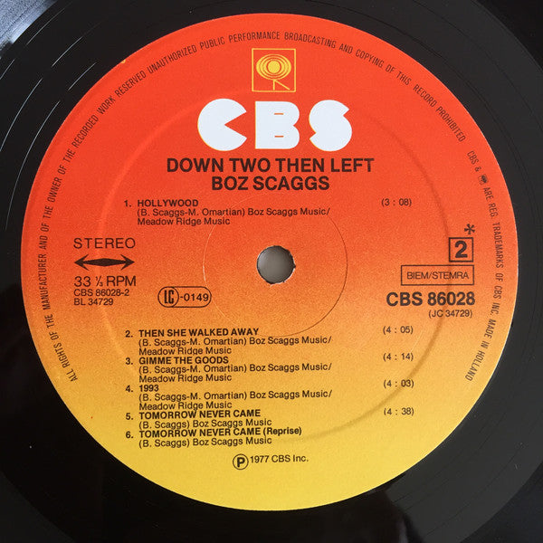 Boz Scaggs : Down Two Then Left (LP, Album)