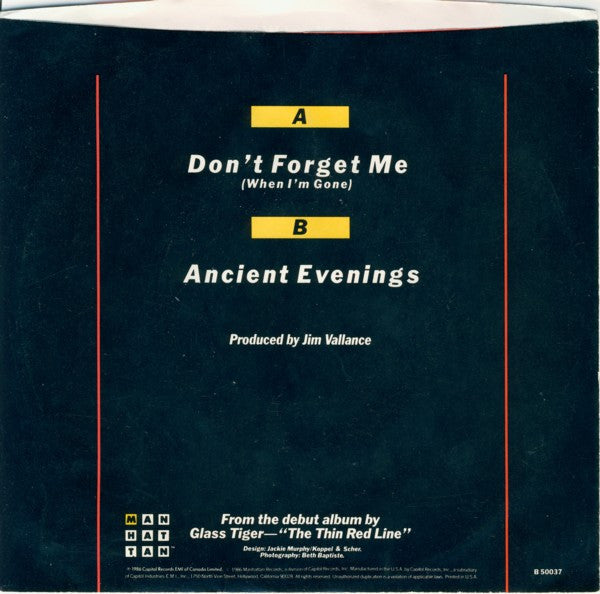 Glass Tiger : Don't Forget Me (When I'm Gone) (7", Single)