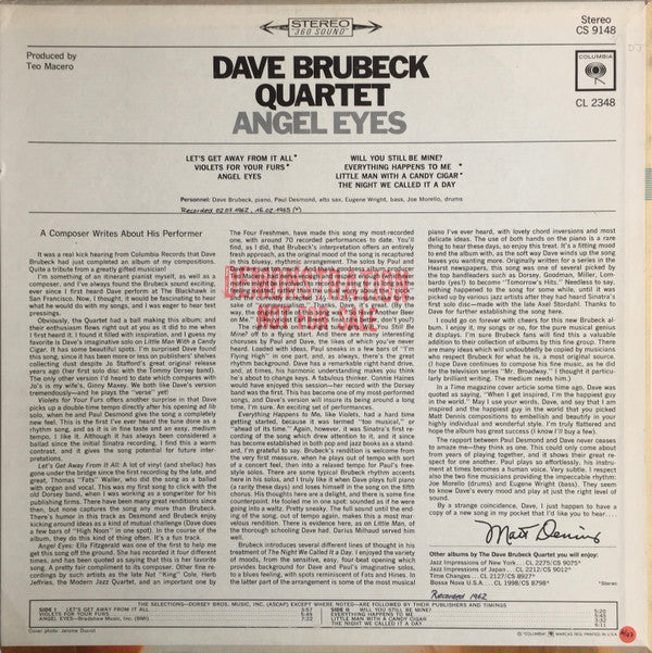 The Dave Brubeck Quartet : Angel Eyes (LP, Album)