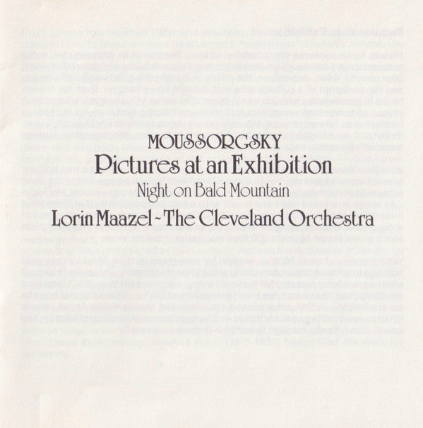 Moussorgsky* - Lorin Maazel, The Cleveland Orchestra : Pictures At An Exhibition • Night On Bald Mountain (CD, Album)