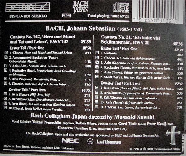 Johann Sebastian Bach, Bach Collegium Japan, Masaaki Suzuki : Cantatas 12 : BWV 147 Herz Und Mund Tat Und Leben - BWV 21 Ich Hatte Viel Bekümmernis ( Leipzig Version ) (CD)