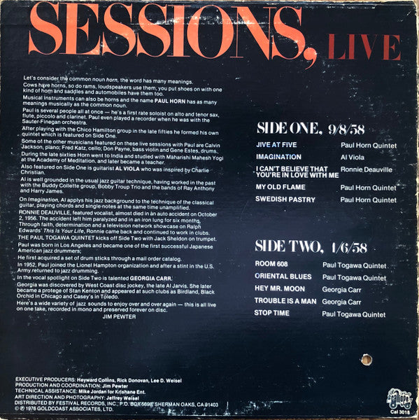 Paul Horn / Paul Togawa : Sessions, Live (LP)